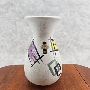 Vintage Ceramic Vase West Germany geometric‎ design MCM Retro 7x4"